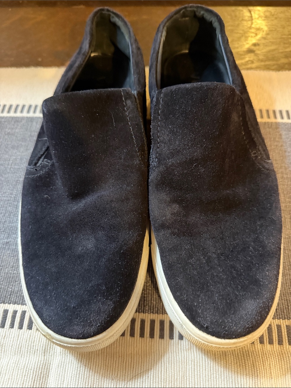 Vince Slip-On Suede Loafers in Black with White Sole